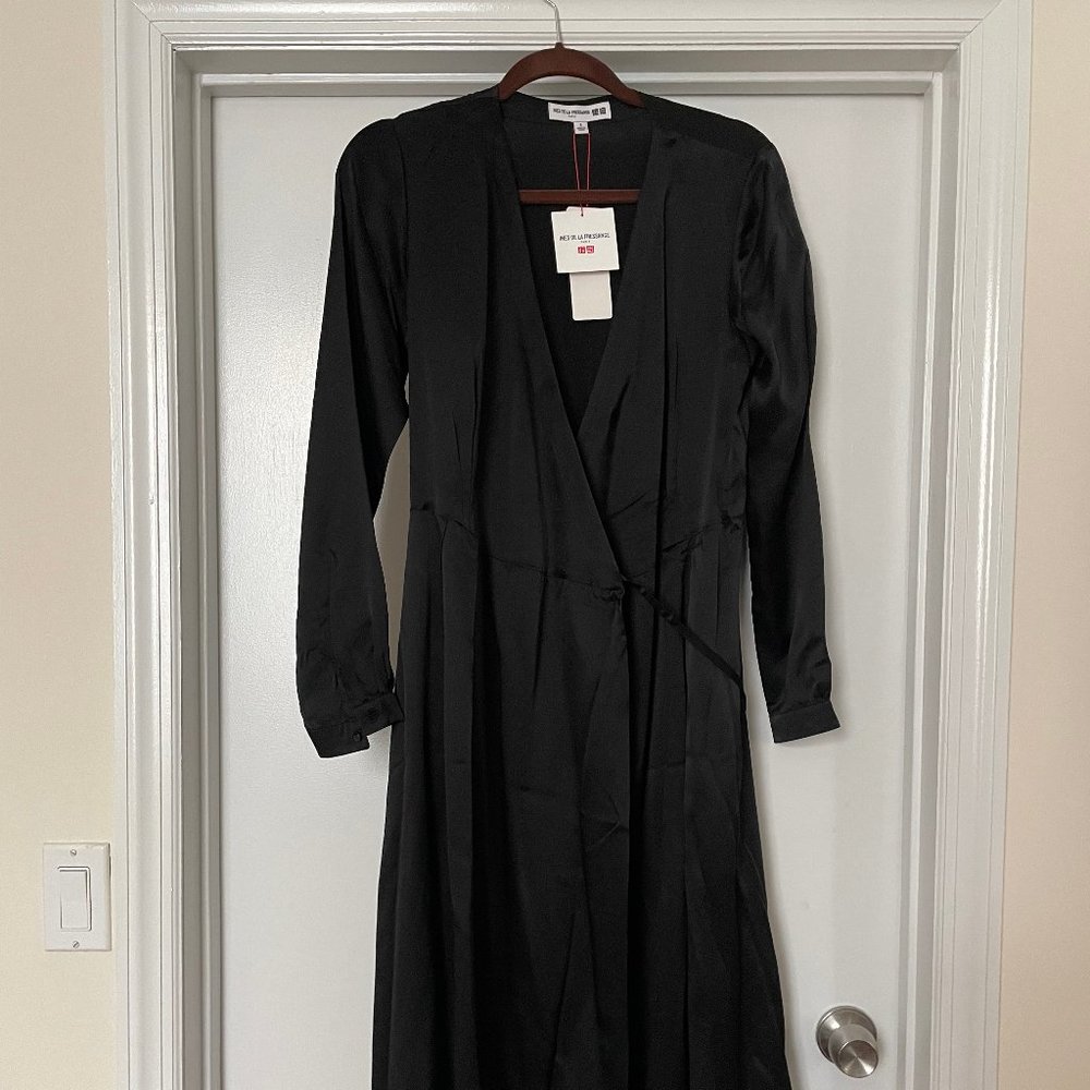 Ines de la Fressange (Uniqlo) Black Silk Wrap Dress